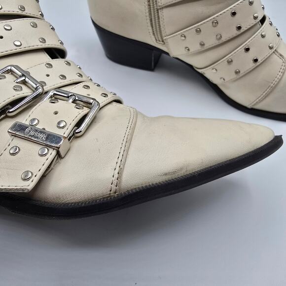 Circus by Sam Edelman white leather silver buckle pointed toe ankle boots size 9 - Picture 9 of 14